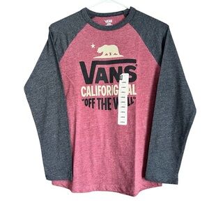 Vans California Bear Logo Raglan Long Sleeve Tee Women’s Large Gray Rose NWT